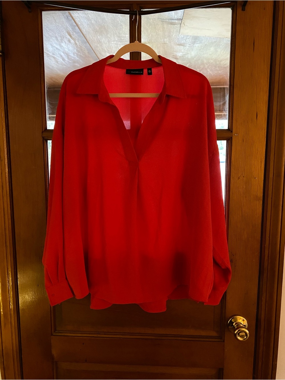 Rafaella Red V-Neck Collared Dress Blouse NWOT Size XXL